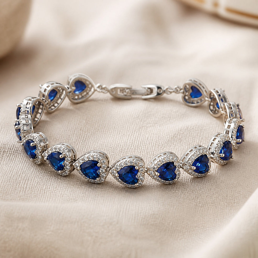 Pulseira de Prata Coração de Safira