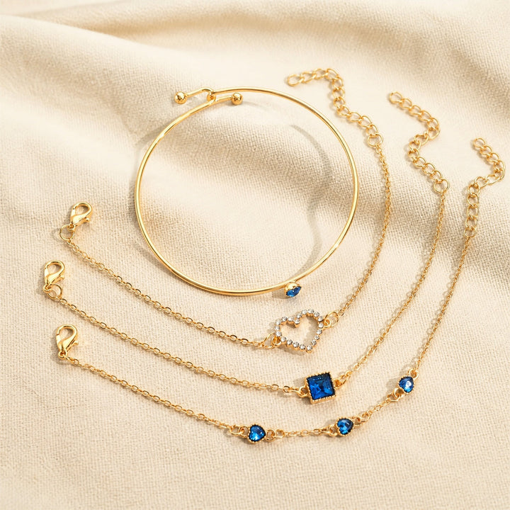 Conjunto de Pulseiras Corações Dourados de Safira