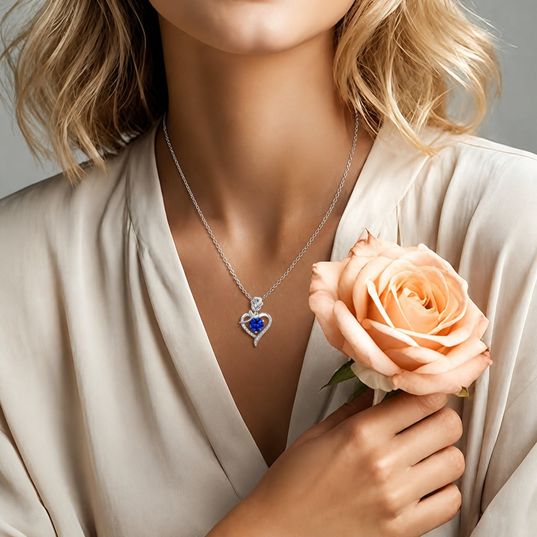 Colar Coração Rosa Safira