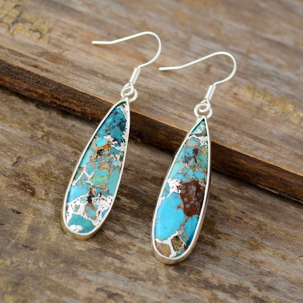 Brincos em Forma de Gota de Jaspe Turquesa Chic