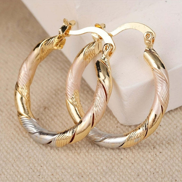 Brincos Vintage de Argola Redonda em Ouro, Prata e Rosa
