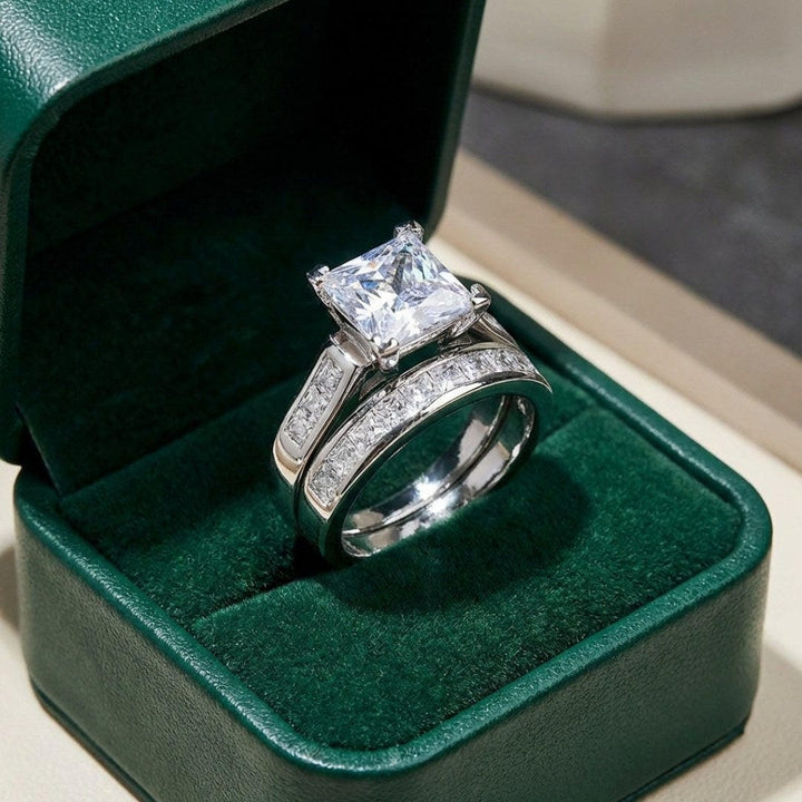 Conjunto de Anéis de Promessa com Zircónia Cúbica Requintada