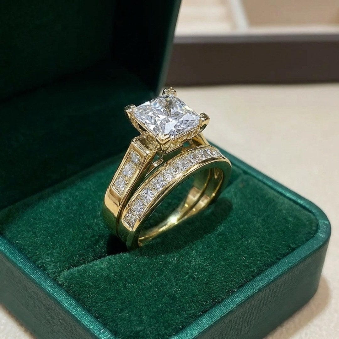 Conjunto de Anéis de Promessa com Zircónia Cúbica Requintada