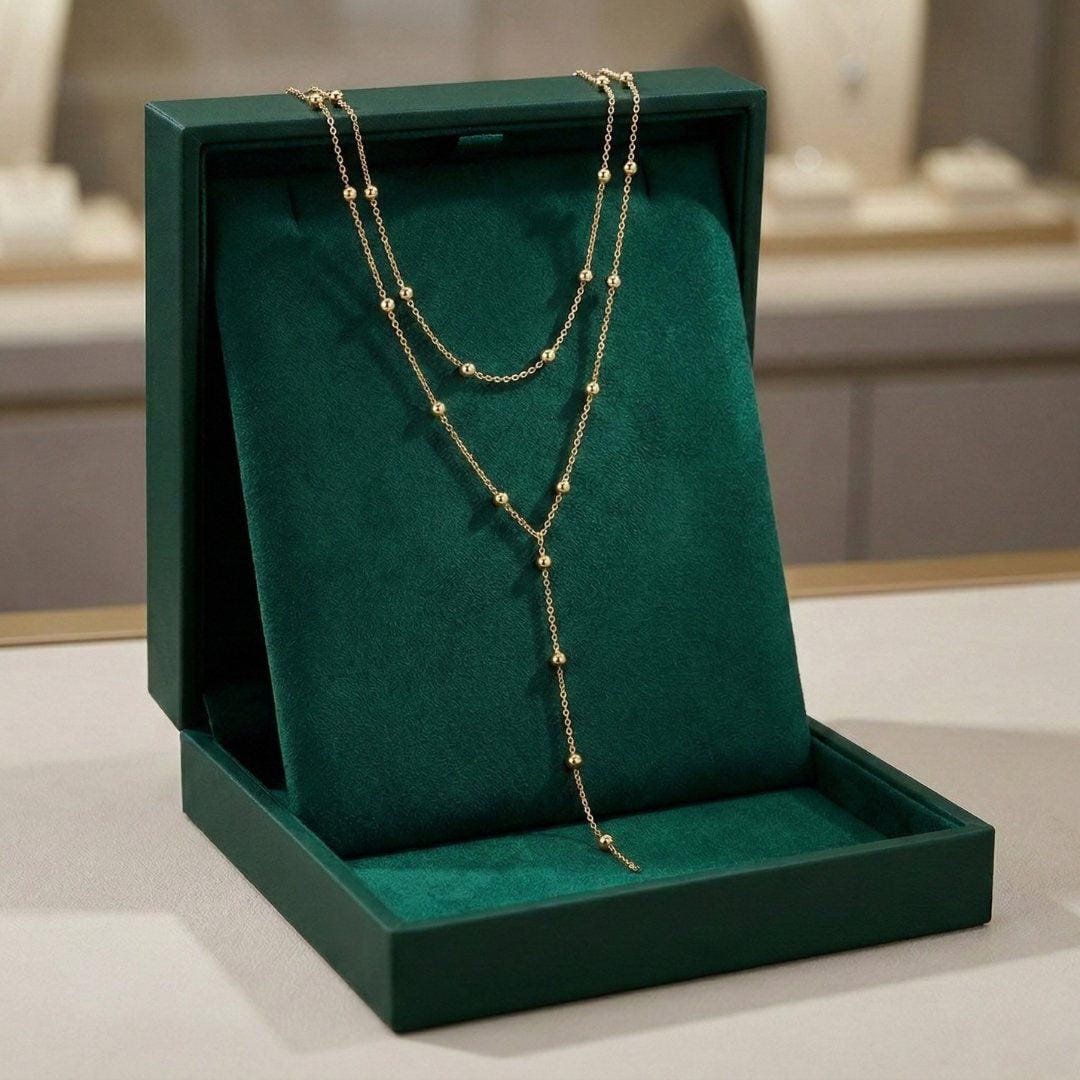 Colar de Pérolas com Franjas Longas em Ouro Duplo