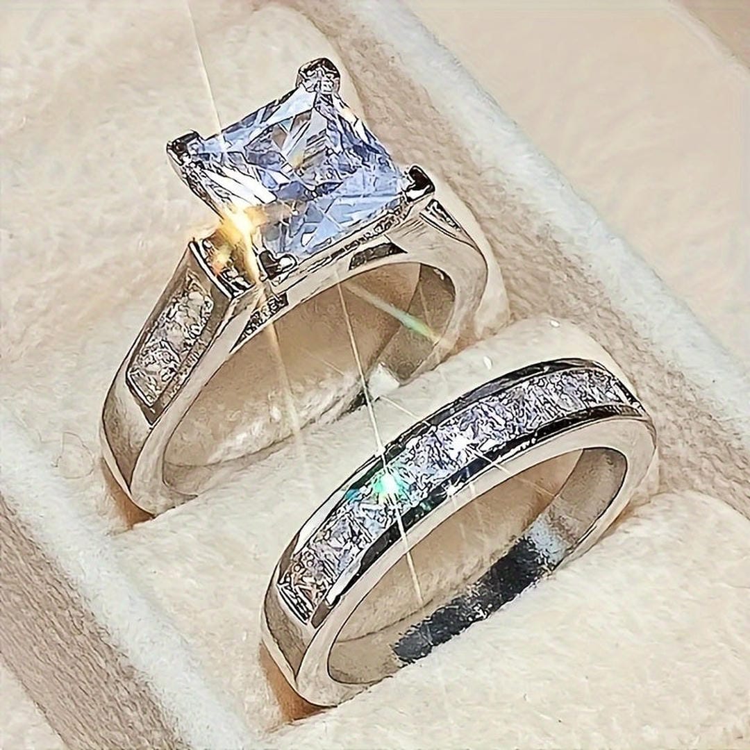 Conjunto de Anéis de Promessa com Zircónia Cúbica Requintada