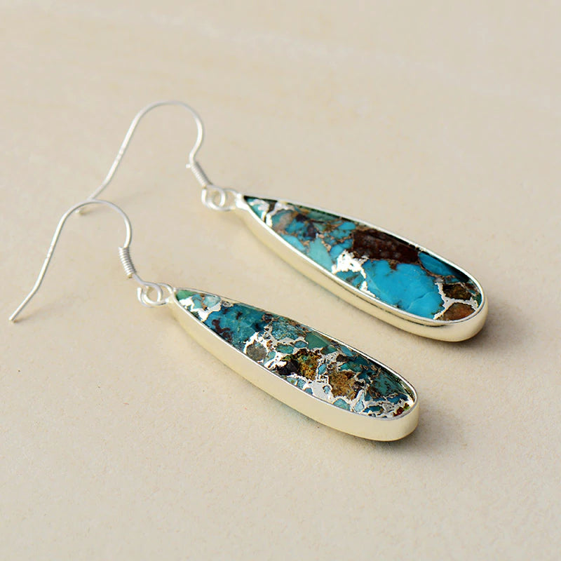 Brincos em Forma de Gota de Jaspe Turquesa Chic
