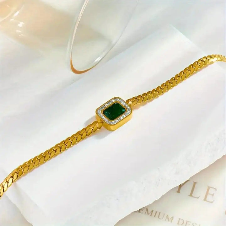 Pulseira Link de Esmeralda Dourada Radiante