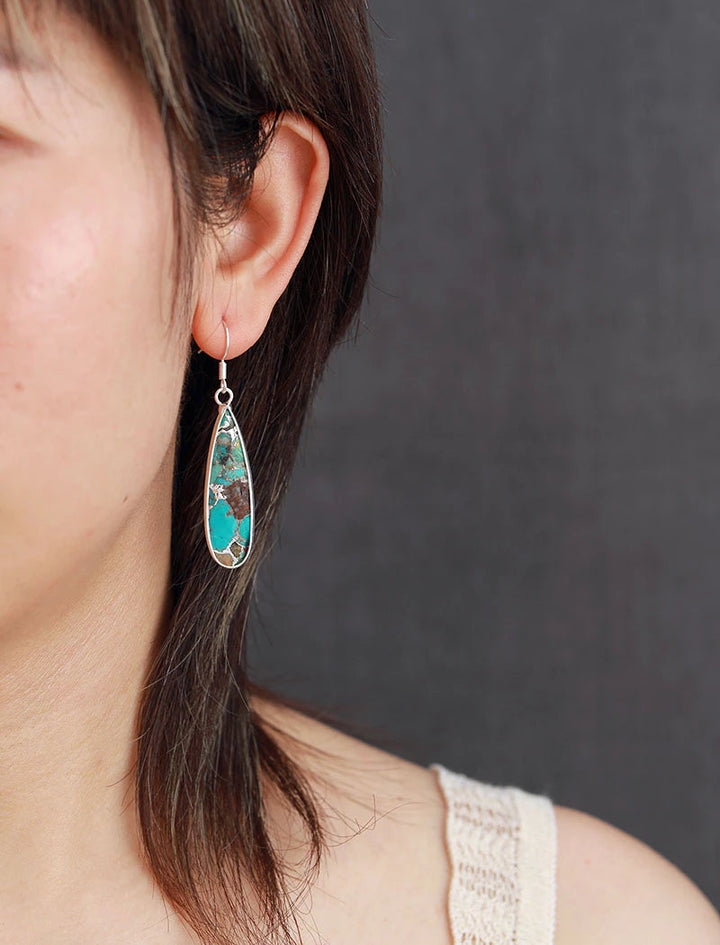 Brincos em Forma de Gota de Jaspe Turquesa Chic