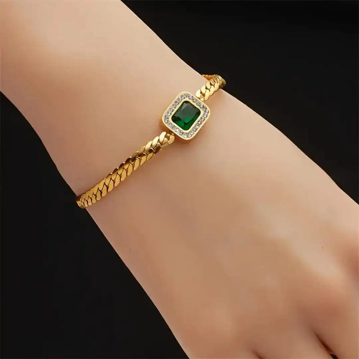 Pulseira Link de Esmeralda Dourada Radiante