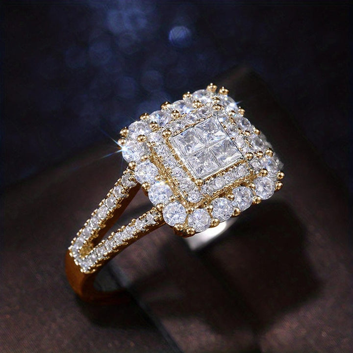 Anel de Casamento com Zircônia e Pedra Quadrada