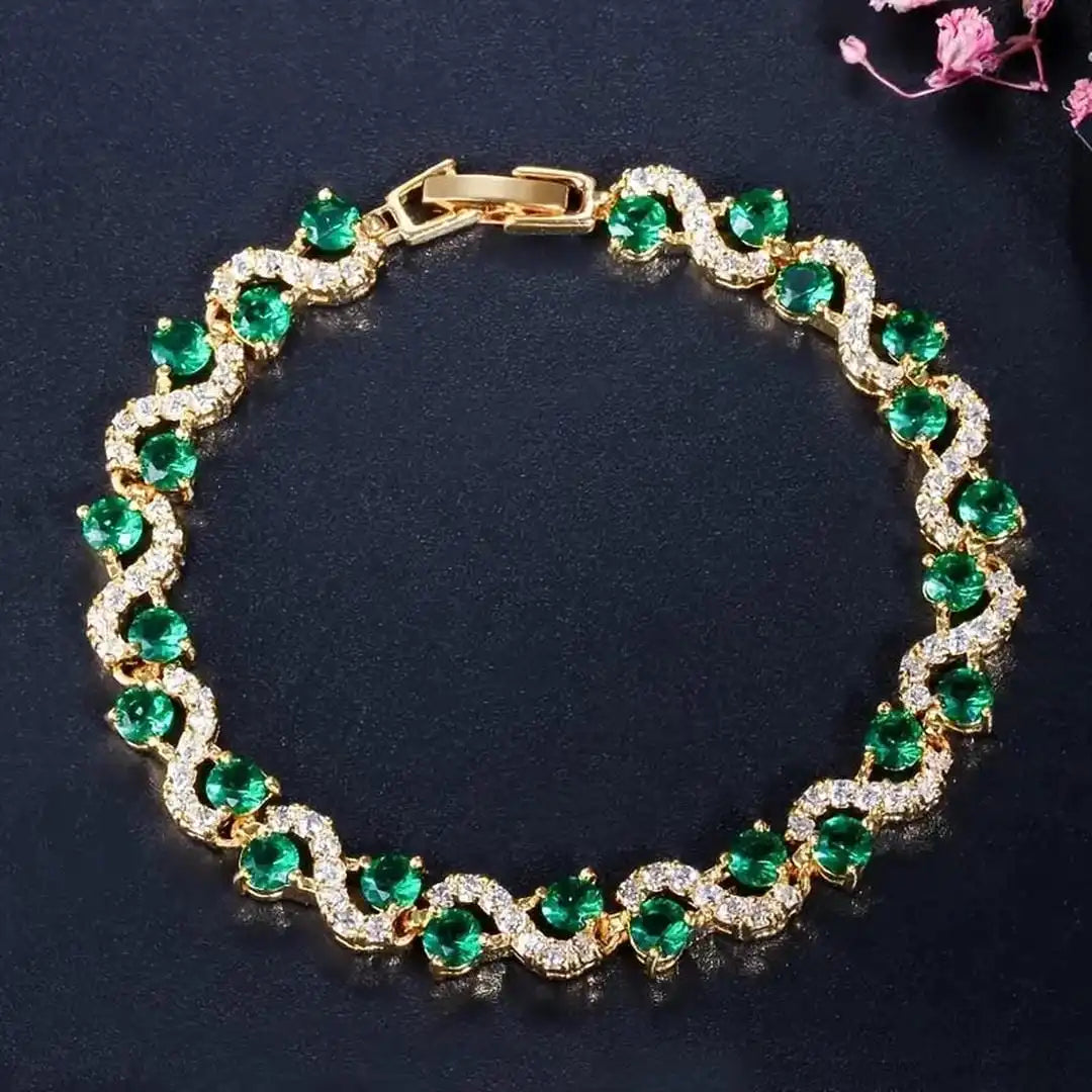 Pulseira de Ouro com Cristal Esmeralda