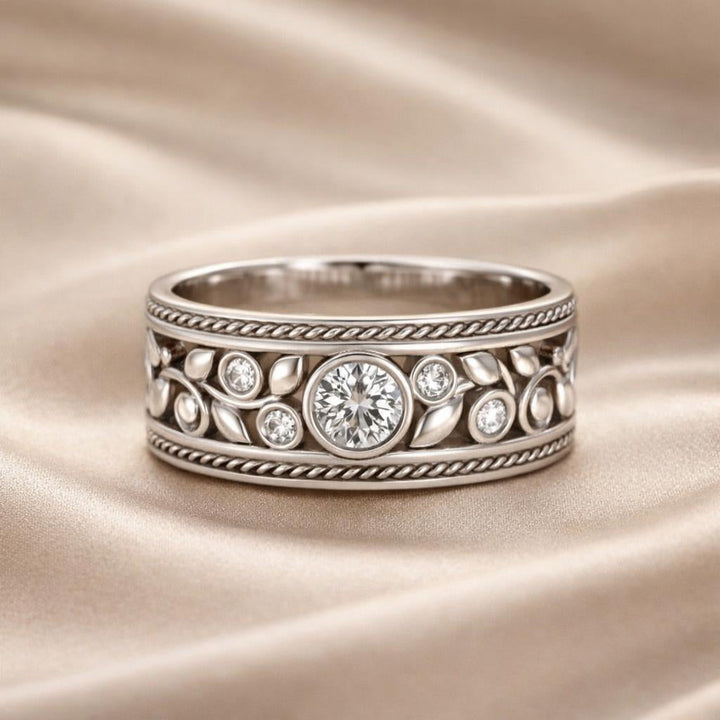 Anel Elegante de Ouro Branco com Zircônia