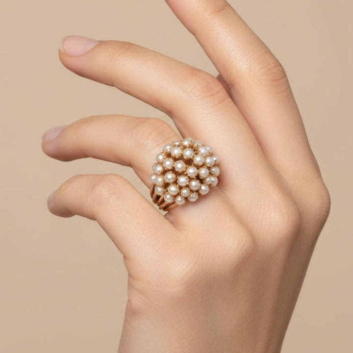 Anel Feito à Mão com Pérolas Incrustadas