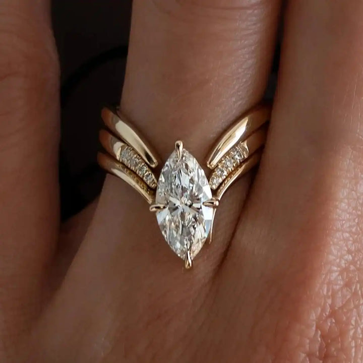 Conjunto de Anéis com Lapidação Marquesa