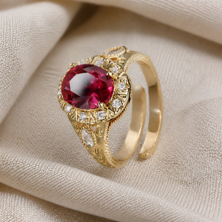 Anel Nó com Halo de Rubis – Peça Marcante