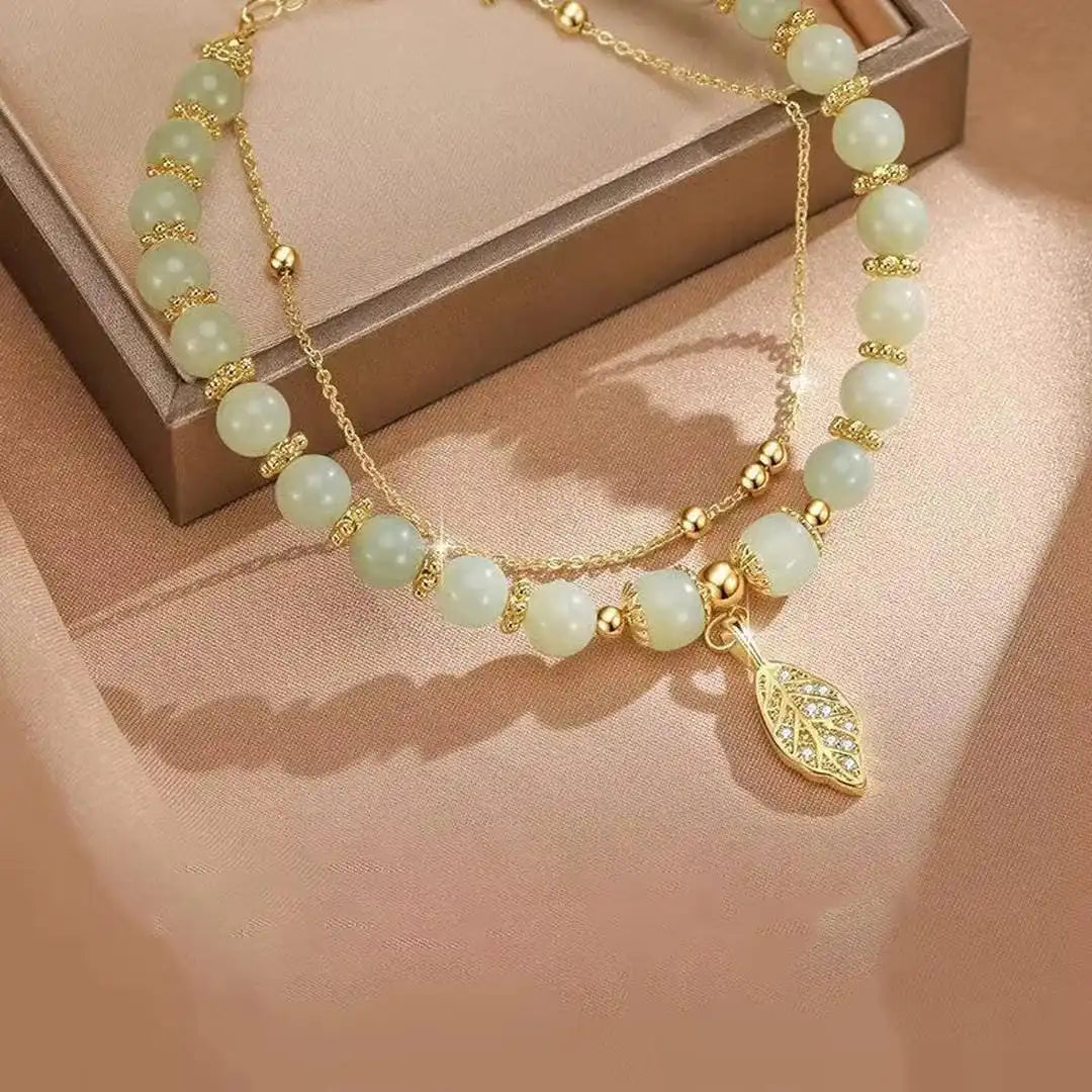 Bracelete Exquisito de Jade Verde Dourado