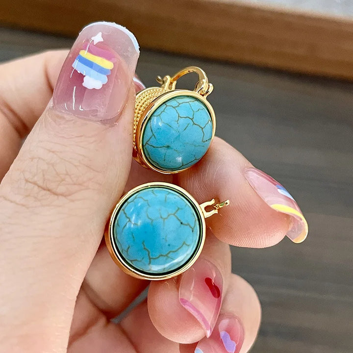 Brincos de Pino Geométricos Vintage Elegantes em Turquesa