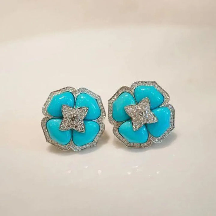 Brincos Florais Azul Prateados Sofisticados