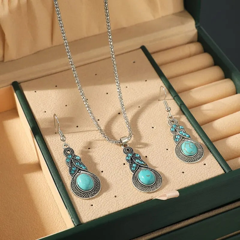 Conjunto de Joias Vintage em Pedras Turquesa