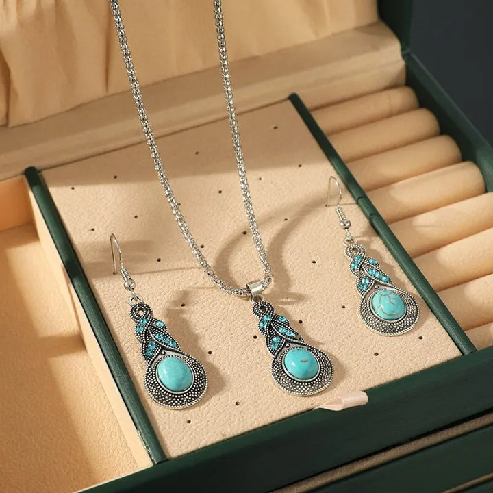 Conjunto de Joias Vintage em Pedras Turquesa