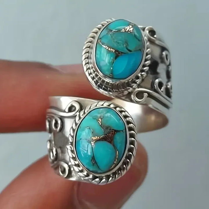Anel de Banda Cruzado Vintage Elegante em Turquesa