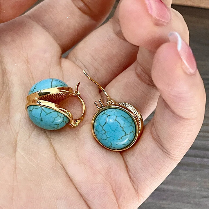 Brincos de Pino Geométricos Vintage Elegantes em Turquesa