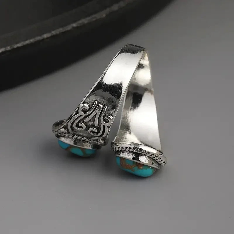 Anel de Banda Cruzado Vintage Elegante em Turquesa