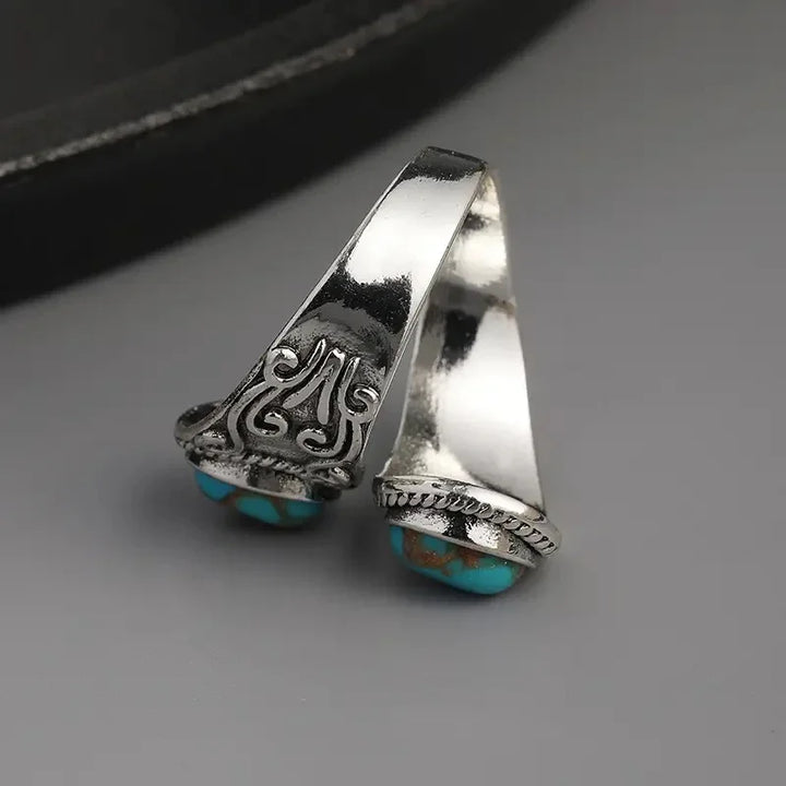 Anel de Banda Cruzado Vintage Elegante em Turquesa