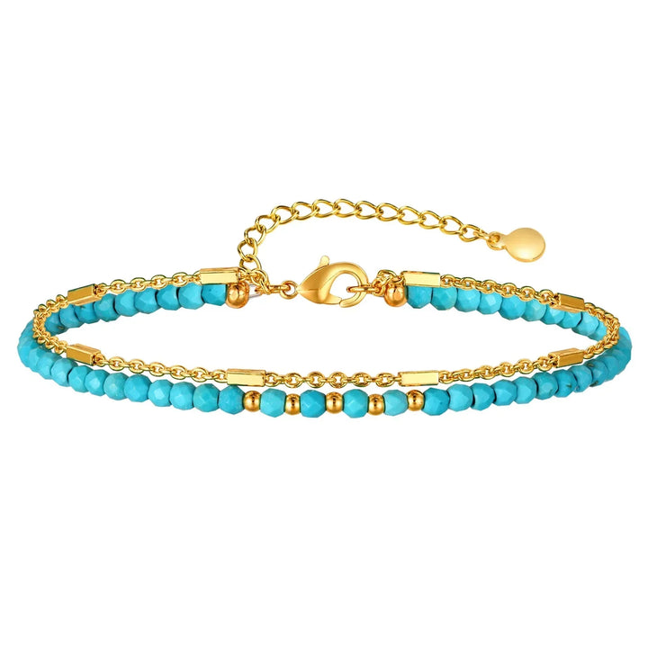 Pulseira de Turquesa com Cadeia Dupla em Ouro Atemporal