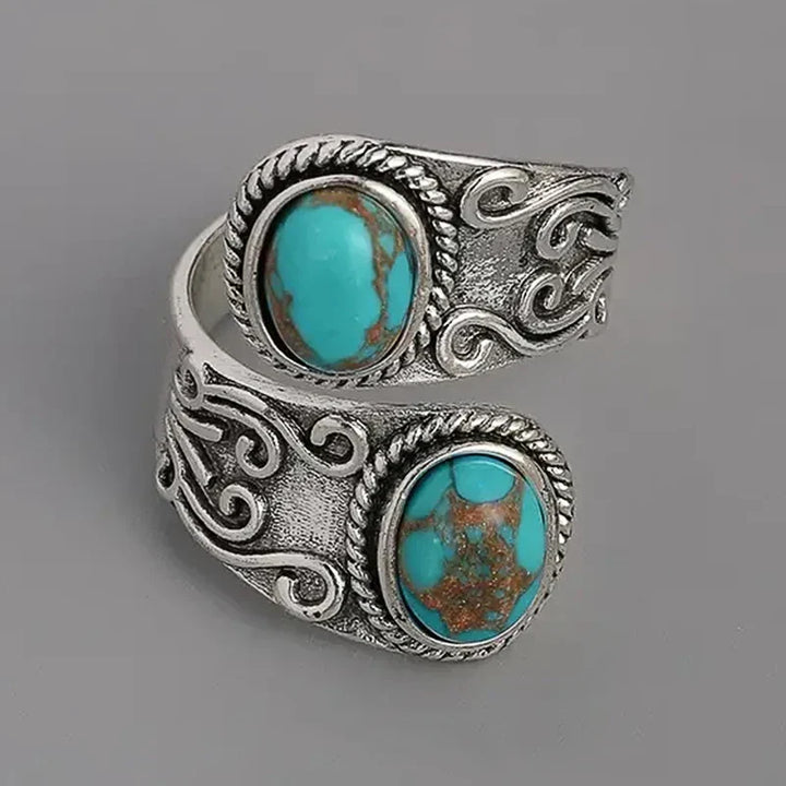 Anel de Banda Cruzado Vintage Elegante em Turquesa