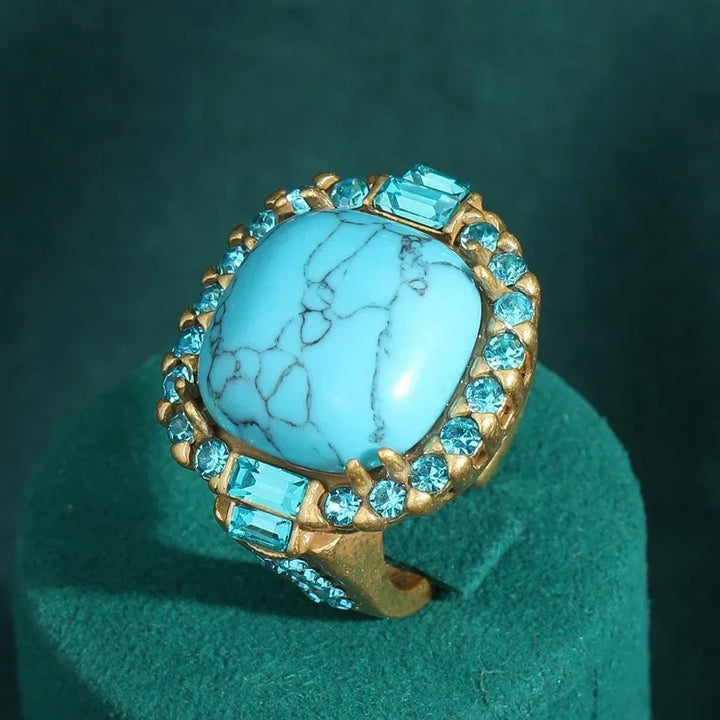 Anel Vintage Art Deco em Turquesa e Ouro