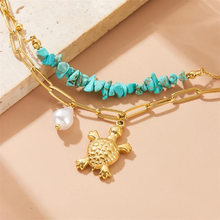 Pulseira de Tartaruga em Aço Inoxidável Turquesa Exclusiva