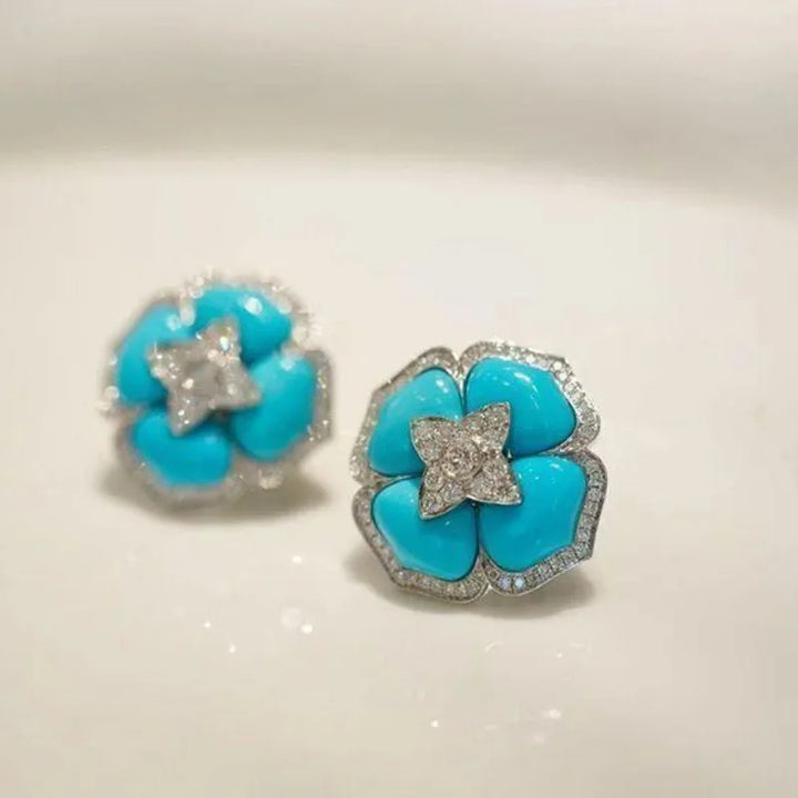 Brincos Florais Azul Prateados Sofisticados