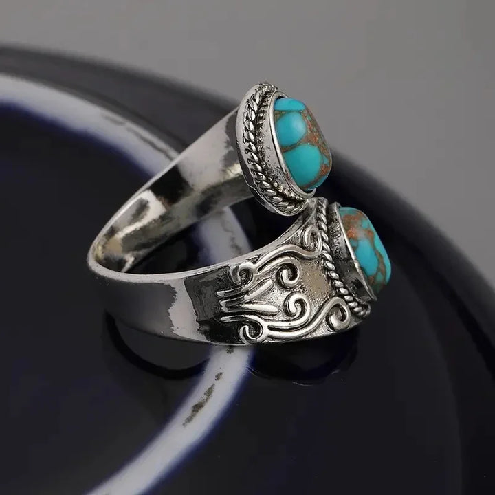 Anel de Banda Cruzado Vintage Elegante em Turquesa