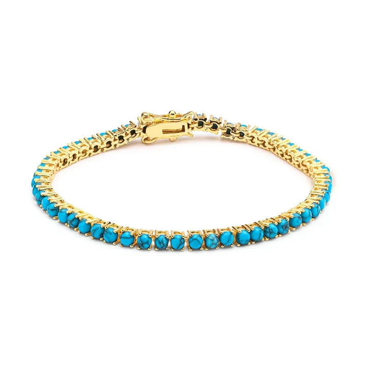 Pulseira de Corrente Elegante em Ouro e Turquesa
