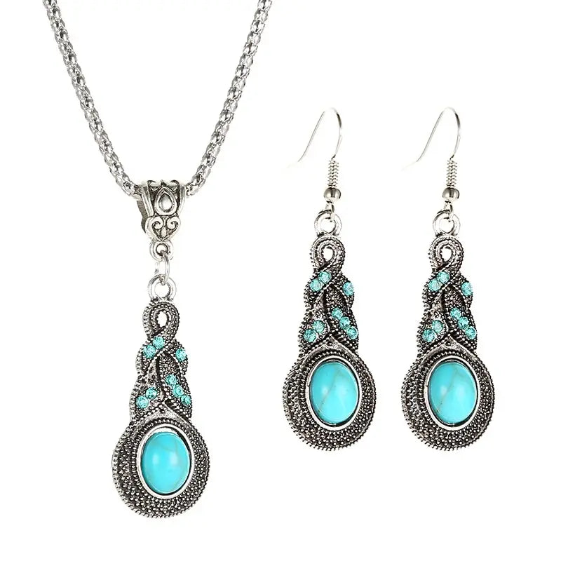 Conjunto de Joias Vintage em Pedras Turquesa