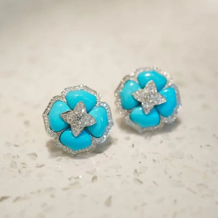 Brincos Florais Azul Prateados Sofisticados