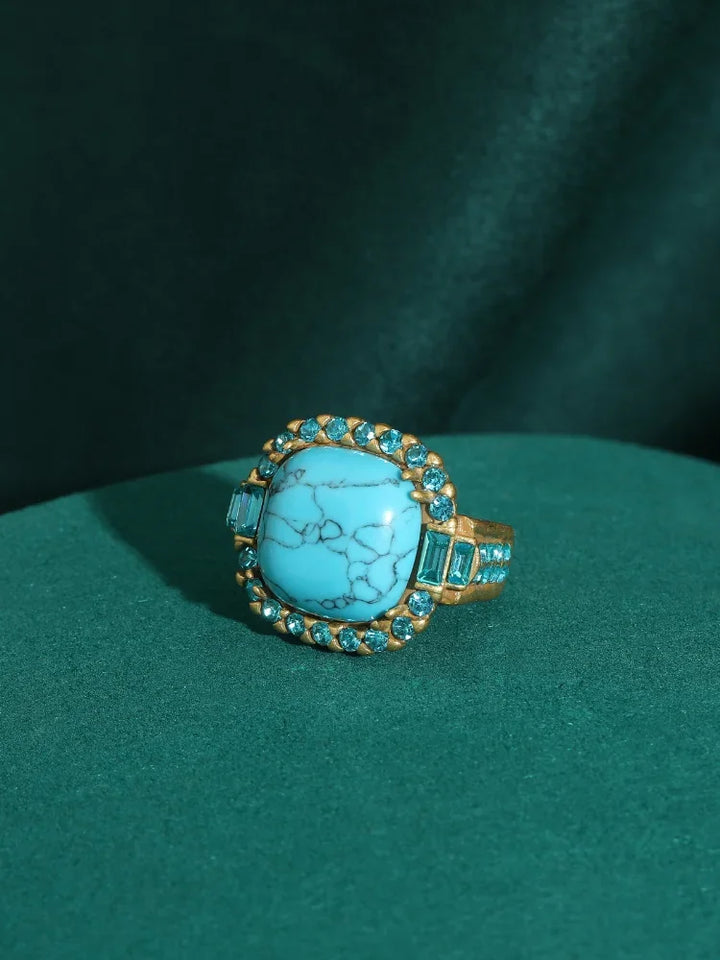 Anel Vintage Art Deco em Turquesa e Ouro