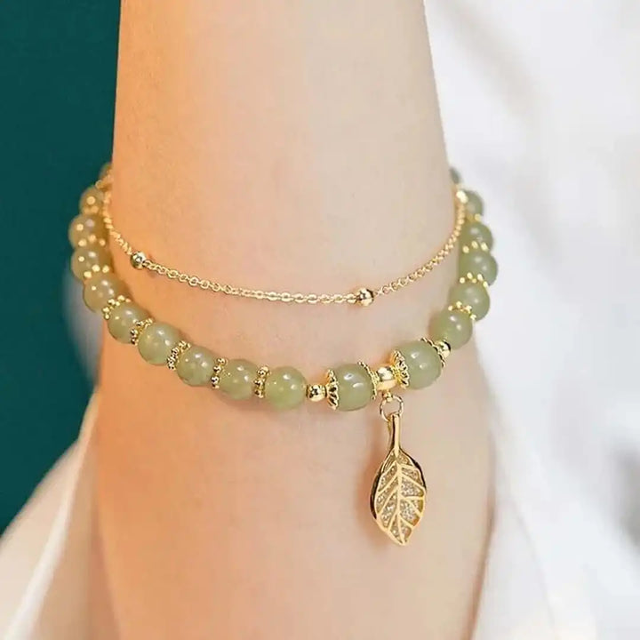 Bracelete Exquisito de Jade Verde Dourado