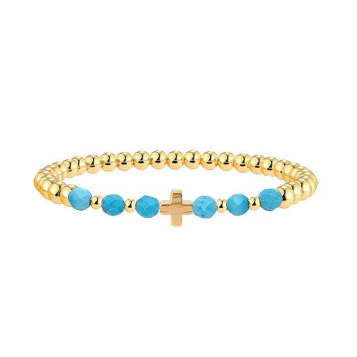 Pulseira de Charme Cruz em Pérolas Turquesa Vintage