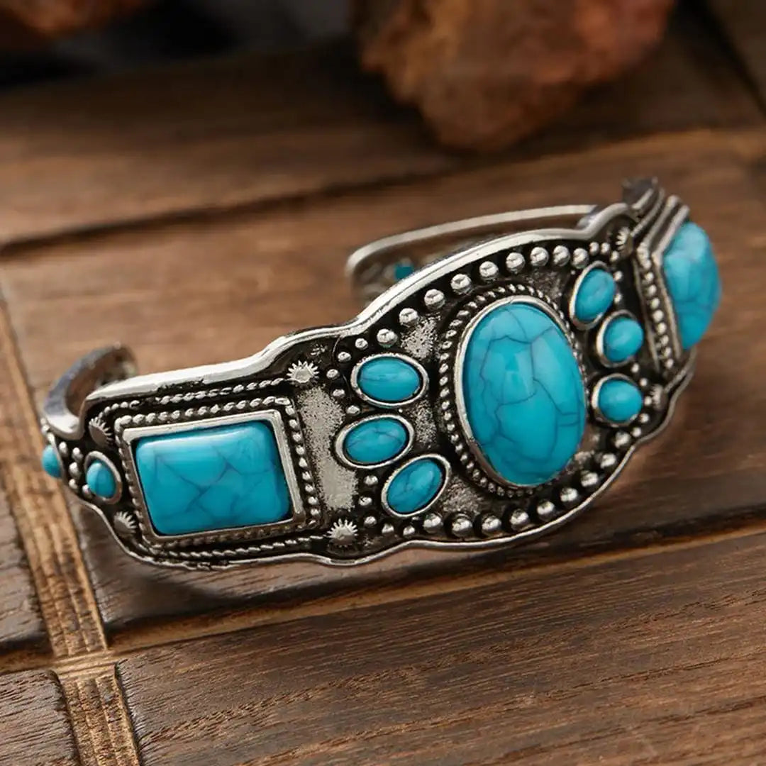 Pulseira de Cuff Vintage Boémia em Turquesa