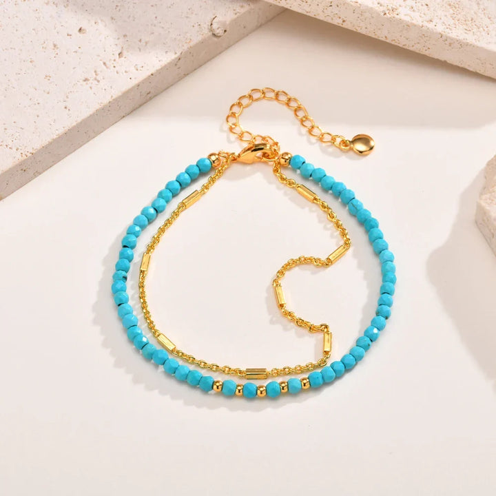 Pulseira de Turquesa com Cadeia Dupla em Ouro Atemporal