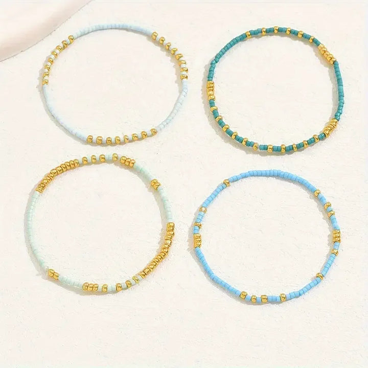 Conjunto de Pulseiras de Contas Turquesa Boémia Chic