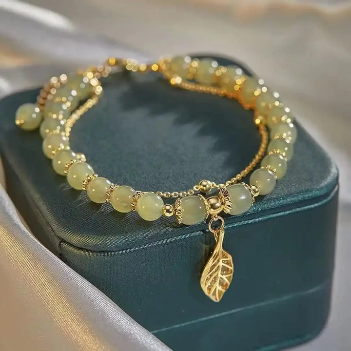 Bracelete Exquisito de Jade Verde Dourado