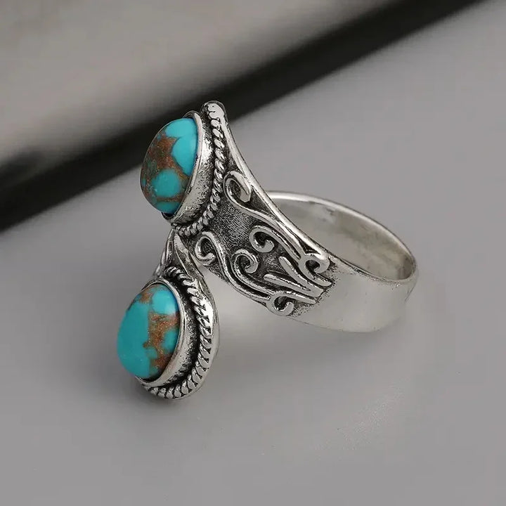 Anel de Banda Cruzado Vintage Elegante em Turquesa