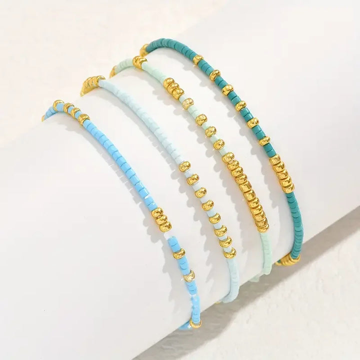 Conjunto de Pulseiras de Contas Turquesa Boémia Chic