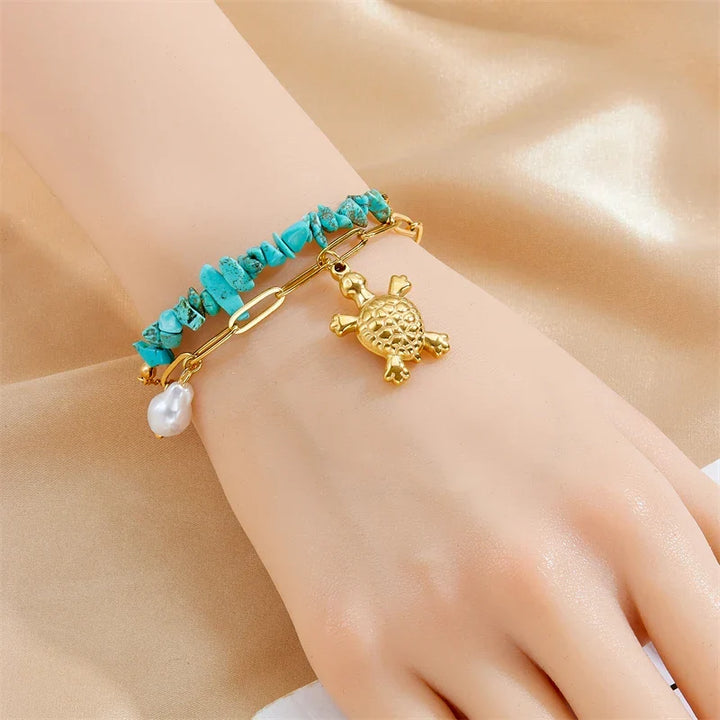 Pulseira de Tartaruga em Aço Inoxidável Turquesa Exclusiva