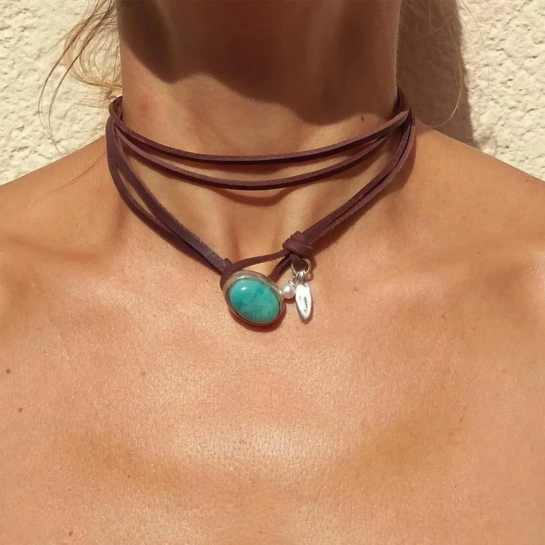 Colar de Pendente Turquesa Vintage Boémio