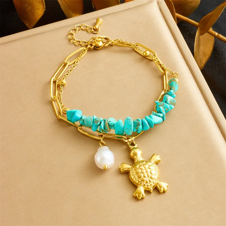 Pulseira de Tartaruga em Aço Inoxidável Turquesa Exclusiva