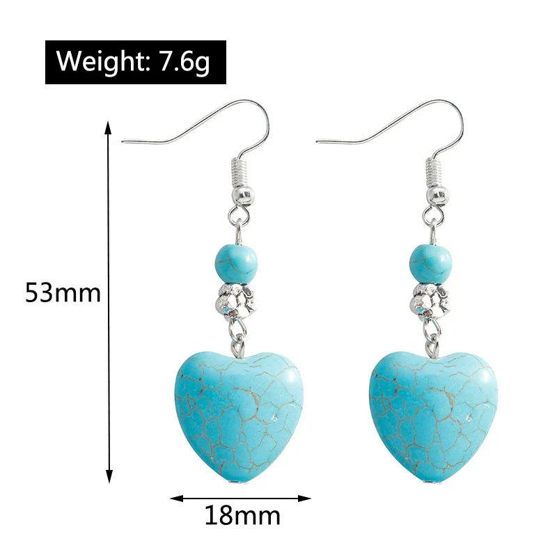 Brincos Antigos em Forma de Coração com Turquesa